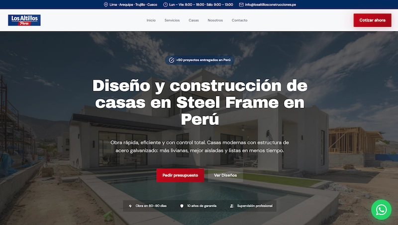 Screenshot de pagina web — Los Altillos Peru Construcciones