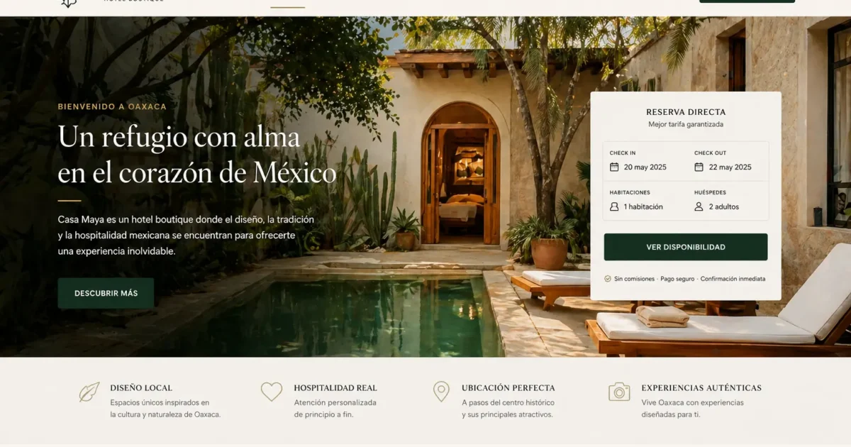 Diseño web para hoteles en México con página optimizada para reservas directas, motor de reservas, experiencia móvil y estrategia digital hotelera de Pylaris.