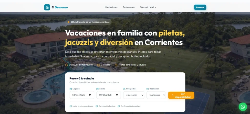 Hotel El Descanso — sitio web hotelero desarrollado por Pylaris