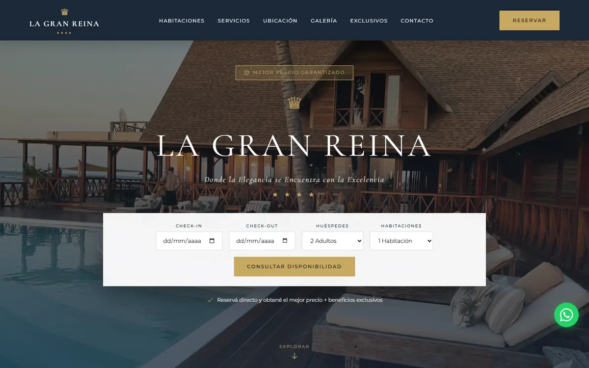 Muestra de web para el hotel La Gran Reina, Buenos Aires, en computadora
