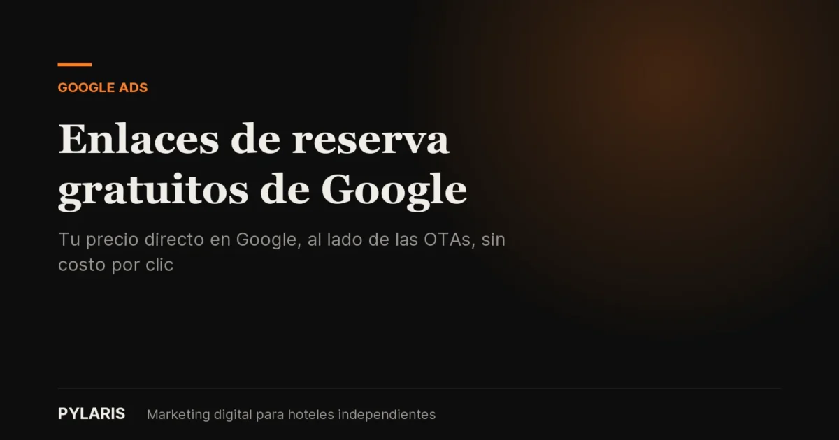 Placa del artículo Enlaces de reserva gratuitos de Google para hoteles, del blog de Pylaris